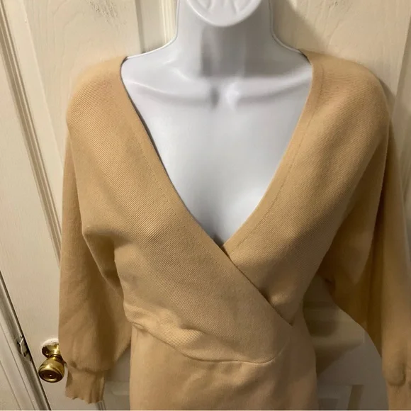 Altar’d state Elegant Tan Wrap Dress - Picture 2 of 8